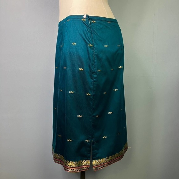Amanda Smith Peacock Blue Gold Embroidered Trim Straight Lightweight Skirt Sz XL - Picture 6 of 16